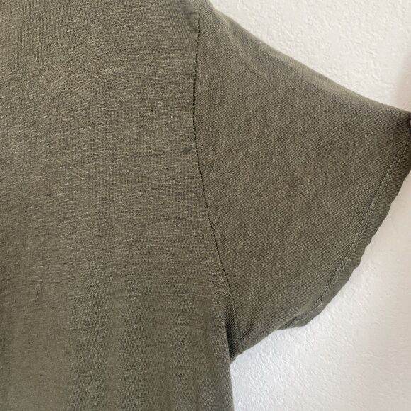 Talia Benson Tunic Green Linen Asymmetric Hem Short Sleeve Shirt Made In Italy L - Picture 3 of 9